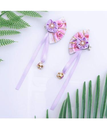 Amosfun Cherry Blossom Hair Clip & Pin Set - Japanese Tsumami Kanzashi Hair Accessories for Women - Purple Yukata Style - Buy Online on GoSupps.com