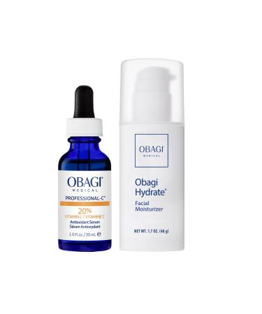 Obagi Professional-C 20% Vitamin C Serum & Hydrate Facial Moisturizer Bundle Brightens Skin Tone Minimize the Appearance of Fine Lines & Wrinkles & Combat Skin Dryness