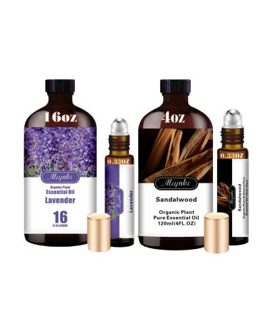 Lavender & Sandalwood Essential Oils Set 16oz & 4oz Pure Natural Scent for Diffusers Aromatherapy Meditation Skin Care & Spiritual Wellness Gift Set