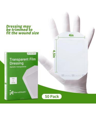MarvellHealth Transparent Film Dressing 4 x 4.5 - Pack of 50 | Waterproof & Breathable Bandages for Post-Surgical, Shower, IV Shield & Tattoo Aftercare - Buy Online on GoSupps.com