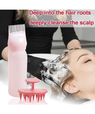 2 pcs Root Comb Applicator Bottle with 2 Scalp Massager Shampoo Brush 6 Ounce Plastic Squeeze Bottle Applicator Brush Home Salon Hair Coloring and Scalp Treatment Tool(Pink) - Buy Online on GoSupps.com