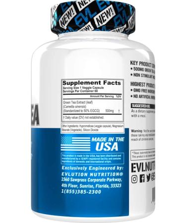 EVLution Nutrition Green Tea Extract - 60 Veggie Capsules for Weight Loss & Energy - Buy Online on GoSupps.com