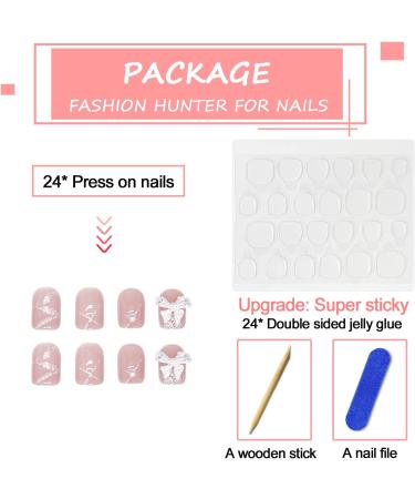 Butterfly Square False Nails Short 24Pcs Glitter French Press on Nails with Elegant Pearl Designs Nude Glossy Acrylic Fake Nails Stick on Nails for Women and Girls Nail Art Manicure Decoration Butterfly Designs - Buy Online on GoSupps.com
