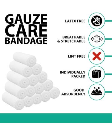 24 Pack 2 x 4.1 Yards Gauze Bandage Roll with Tape - Sterile Cotton Gauze Wrap for Wound Care - Buy Online on GoSupps.com
