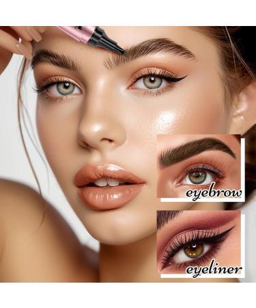 TOEECY 2-in-1 Eyebrow Pencil Liquid Eyeliner and 4 Fork Tips Brush Perfect for Makeup Home Travel Beauty Enthusiasts(Light Brown + Black) - Buy Online on GoSupps.com