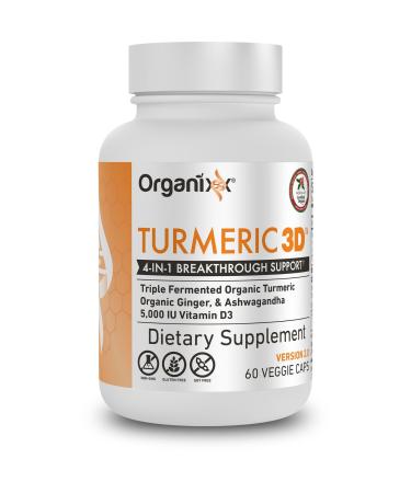 Organixx Turmeric Curcumin  Natural Immune Support  Helps Maintain Healthy Joints  with Ginger  Ashwagandha  Vitamin D  Fermented for Maximum Bioavailability  60 Vegetarian Capsules