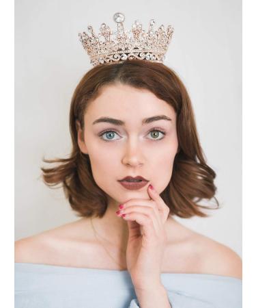 SWEETV Crystal Queen Crown for Women - Full Round Birthday Tiara Cake Topper for Pageant, Prom, and Wedding - Rose Gold - Buy Online on GoSupps.com