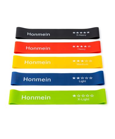 Honmein Resistance Bands for Working Out, Exercise Bands with 5 Resistance Levels Fit for Home Fitness, Strength Training, Natural Latex Resistance Band Include Instruction Guide and Carry Bag. Assorted