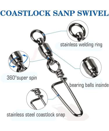 9Tong Ball Bearing Swivel with Coastlock Snap - Stainless Steel Welded Ring for Saltwater Fishing (Size 1+1 31lb) - 25 pcs - Buy Online on GoSupps.com