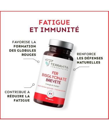 Pure Bisglycinate Iron 14 mg | Anti-Fatigue Food Supplement | Ferrochel High Absorption Patented Iron | 3 Month Cure Without Digestive Disorders | 90 Vegetable Capsules | Made in France | Terravita - Buy Online on GoSupps.com