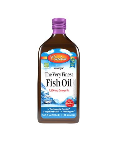 Carlson - The Very Finest Fish Oil, 1600 mg Omega-3s, Liquid Fish Oil Supplement, Norwegian Fish Oil, Wild-Caught, Sustainably Sourced Fish Oil Liquid, Mixed Berry, 500 mL (16.9 Fl Oz)