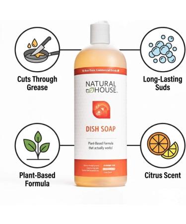 Natural House Scrubby - Probiotic Hand Dish Soap - Cuts Grease - Plant-Based Formula - Gentle on Hands - Citrus Scent - 32 oz 32 Fl Oz (Pack of 1) - Buy Online on GoSupps.com