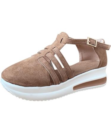 Platform Closed Toe Heeled Sandals for Women - Ankle Buckle Strap, Summer Beach Shoes - Casual 8 A2-beige - Buy Online on GoSupps.com