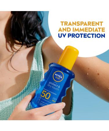 NIVEA SUN Protect & Dry Touch Invisible Sun Spray SPF 50 (200 ml) Water-Resistant Sun Cream Immediate Protection against UVA & UVB Rays Transparent/No White Marks - Buy Online on GoSupps.com