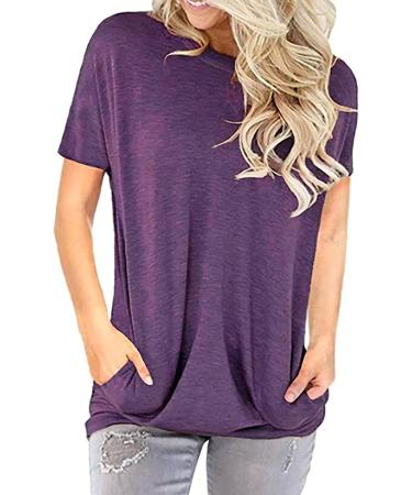 Women's Short Sleeve Loose Fit T-Shirt with Pocket - XX-Large Purple - Buy Online on GoSupps.com