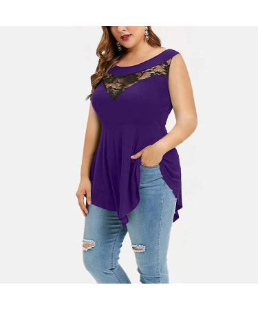 Women's Plus Size Short Sleeve Lace V-Neck Swing Hem Top - Solid Color Ruffled Blouse - Buy Online on GoSupps.com