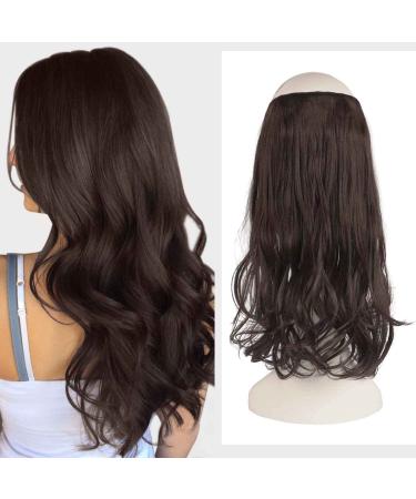 FESHFEN Hair Secrets Extensions Invisible Secret Wire Crown Hair Extensions One Piece Curly Wavy Long Hair Extension Synthetic Hairpieces for Women 18 inch Dark Brown