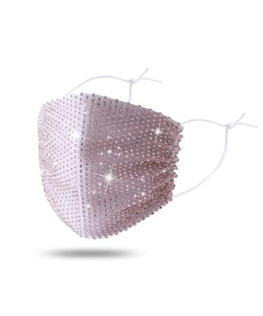 Lieikic women mouth protection crystals glitter elegant washable reusable breathable mouth and nose protection cover neckerchief for halloween evening party (pink)