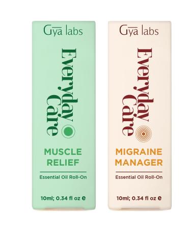 Muscle Relief & Migraine Manager Roll On Set - Essential Oils Aromatherapy Roll On with Essential Oil Set - 2x0.34 fl oz - Gya Labs