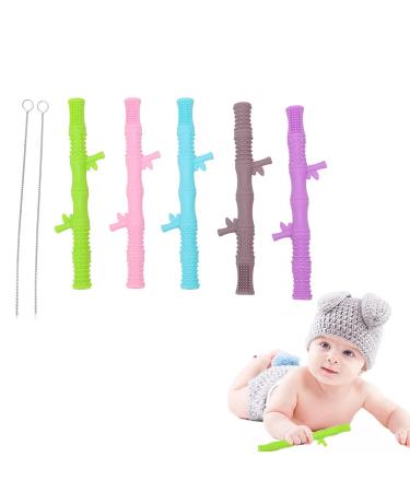Baby Teething Toy - Food Grade Silicone Hollow Straw Design with Cleaning Brush - Buy Online on GoSupps.com