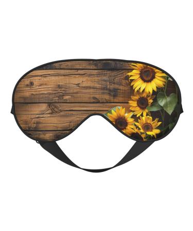 Soft Sleep Mask for Men Women Double Side Print Vintage Sunflowers Sleeping Masks with Adjustable Strap Wooden Floral Eye Covers Blackout Blindfold for Travel Home Office
