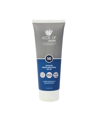 Aloe Up Sport Collection SPF 50 Sunscreen - Unscented Sunscreen Protects from UV with Aloe/Quick-drying  Non-greasy Lotion Safe for Face or Body/Reef Safe  made in USA / 6 oz SPF 50 6 Fl Oz (Pack of 1)