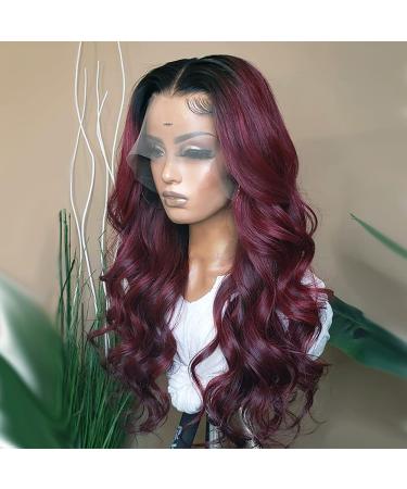Giannay Burgundy Wave Lace Front Wigs Red Synthetic Loose Curly Wigs for Black Women Gluless Lace Wigs (99J Lace Front Wig 24