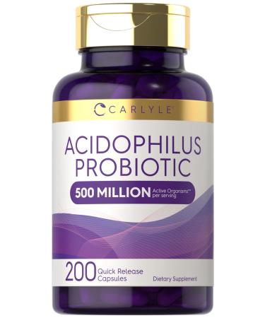 Carlyle Acidophilus Probiotic Capsules for Women and Men | 500 Million CFU | 200 Pills | Lactobacillus Supplement | Non-GMO and Gluten Free