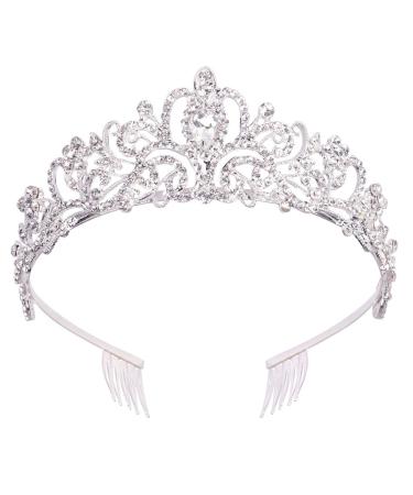 Didder Silver Crystal Tiara Crowns for Women Girls Elegant Princess Crown with Combs Tiaras for Women Bridal Wedding Prom Birthday Cosplay Halloween Costumes Hair Accessories for Women Girls 01 Silver