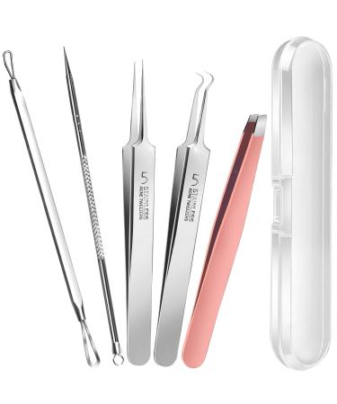 Teenitor Blackhead Remover and Pimple Popper Tool Kit 2 Blackhead Extractor 1 Ingrown Hair Tweezers 2 Pimple Extractor Pore Extractor Blackhead Remover Tool Acne Tools for Face