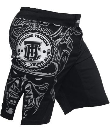 Hardcore Training Koi Men's Fight Shorts | Boxing MMA BJJ Grappling Fitness | No Gi Kickboxing | Black/White - Large - Buy Online on GoSupps.com