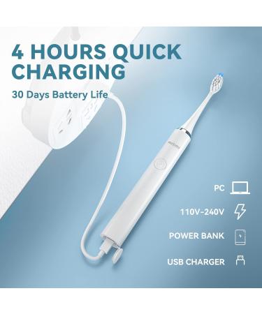 Mitimi Rechargeable Electric Toothbrush with 40000VPM | 5 Modes, Smart Timer, IPX7 Waterproof | Includes 5 Brush Heads | Sonic Toothbrush for Adults - White - Buy Online on GoSupps.com