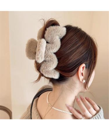xbiez Wavelike Shape Hair Claw Clip for Women Big Hair Clip Hair Banana Jaw Clamp Plush Hair Grab Female Winter Hair Ornament Coffee color - Buy Online on GoSupps.com