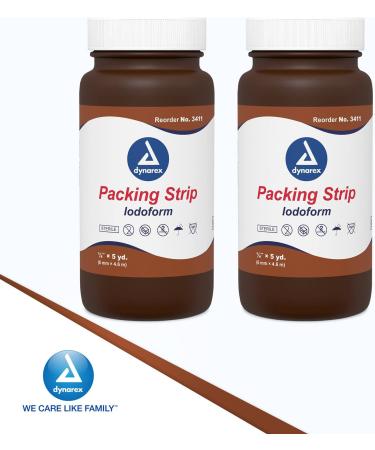 Dynarex Sterile Wound Care Plain Packing Strips with Iodoform - 100% Cotton, Soft & Absorbent - 1/4 x 5 yd (2 Jars) - Buy Online on GoSupps.com