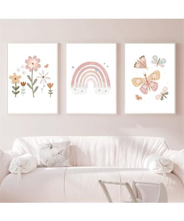 Exquleg 3 Set Wall Images Nursery Baby Room Poster Rainbow sun cloud flowers and butterflies pictures DIN A4 Girls Boys Boho Decoration (BDE) - Buy Online on GoSupps.com