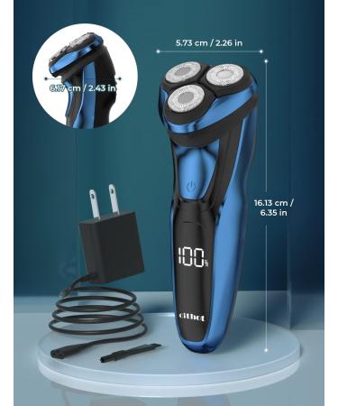 CITHOT Electric Razor Men 3D Rechargeable Rotary Beard Shaver Trimmer with Pop-up Trimmer LCD Display Travel Lock and Washing Reminder Wet Dry IPX7 Waterproof Battery Razor Blue - Buy Online on GoSupps.com