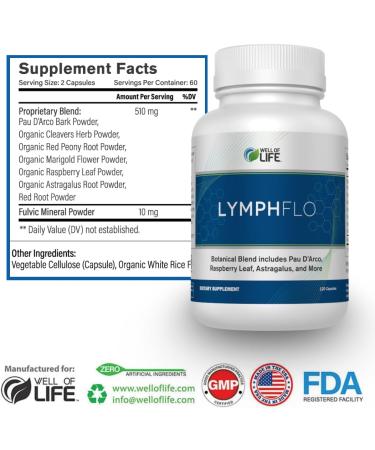 LymphFlo: Herbal Support for Detox Immunity & Well-Being. Formulated with PAU d Arco Cleavers & Red Peony Root in 1100mg 180 V-Capsules to Optimize Lymphatic Function Enhance Vitality Lymphflo with Fulvic Minerals 120 C  - Buy Online on GoSupps.com