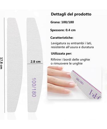 LATRAT 20 Pieces Nail Files 100/180 Professional Double-Sided Washable Nail Files Half Moon Bilateral Tools for Home and Salon Use Rubber Paper Glass White - Buy Online on GoSupps.com