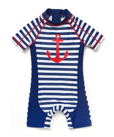 BONVERANO Baby Boy One Piece Long-Sleeved Clothing UV Protection 50+ Swimsuit with One Zip Blue 18 Months