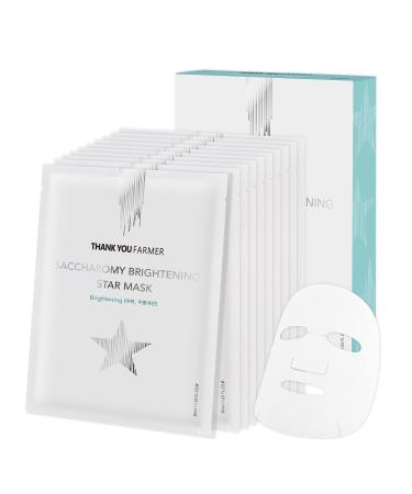 THANKYOU FARMER Saccharomy Brightening Star Mask (10ea) - Phyto Mucin Essence for Glowing  Niacinamide  Fermented Rice  Saccharomyces  Korean Sheet Mask for Dry and Dehydrated Skin  Fragrance-free 1 Count (Pack of 1) 10....