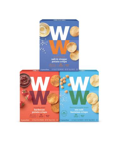 WW Classic Crunchy Snack Variety Pack - Barbecue, Salt & Vinegar, and Sea Salt Hummus - Gluten-free, 2 SmartPoints - 3 Boxes (15 Count Total) - Weight Watchers Reimagined