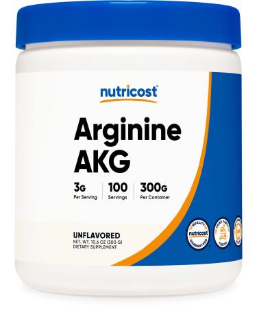 Nutricost Arginine AKG Powder 300 Grams (AAKG) - 3G Per Serving & 100 Servings - Pure Arginine Alpha Ketoglutarate