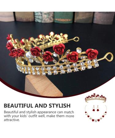 Lurrose Crystal Red Bridal Tiara Crown with Necklace and Earring - Perfect for Wedding, Pageant, Birthday Party - Queen Crown Headband for Women and Girls - Buy Online on GoSupps.com