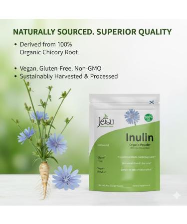 Jetsu Inulin Powder Organic Chicory Root (FOS) - Soluble Inulin Fiber Prebiotic Intestinal Support Enhances Calcium Absorption Stimulates Friendly Bacteria Promotes Prebiotic Growth 8oz - Buy Online on GoSupps.com
