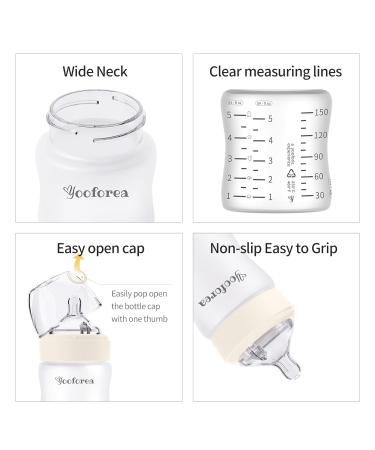Yooforea Silicone Coated Glass Baby Bottle 0M+ with Slow Flow Nipple - Anti-Colic, Wide Neck Design - Shatter Protection, BPA BPS PVC Free - 3 Ounce Cream Bottle - Buy Online on GoSupps.com