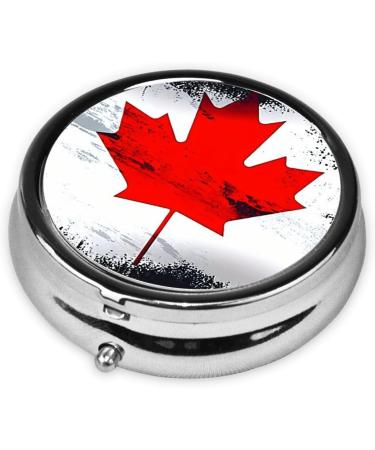 Canadian Flag Portable Metal Pill Box - Round Mini 3-Compartment Design for Travel - Black Fastening - Ideal for Small Pills - Buy Online on GoSupps.com