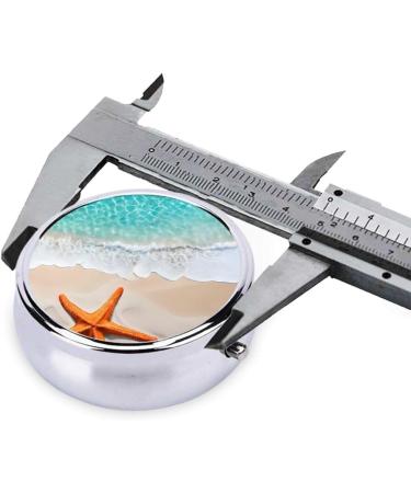Beach Starfish Round Pill Box - 3 Compartment Mini Decorative Travel Organizer for Vitamins & Medications - Buy Online on GoSupps.com