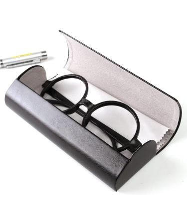 Stylish Black Leather Glasses Case - High-Quality Cleaning Cloth Included | Perfect for Eyeglasses & Sunglasses - Unisex Design | 158x60x38mm - Buy Online on GoSupps.com