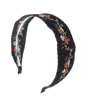 Minkissy Black Wide Floral Boho Headband - Vintage Ethnic Style Hair Accessories for Women & Girls - Buy Online on GoSupps.com