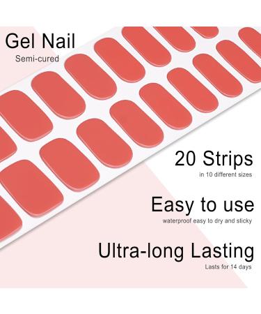 Foyute Semi Cured Gel Nail Strips 20 Pcs Soft Self-Adhesive Gel Nail Polish Wraps Sticker for Salon-Quality Manicure Set Long Lasting Easy to Apply & Remove Nail File & Wooden Stick (Orange) - Buy Online on GoSupps.com